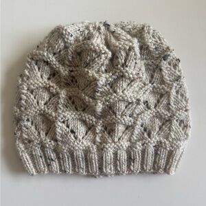 Cozy Hand Knit Beanie in Cream and Gray